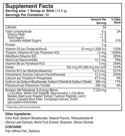 AM Awake Supplement Facts for the morning drink included in the 30-Day System
